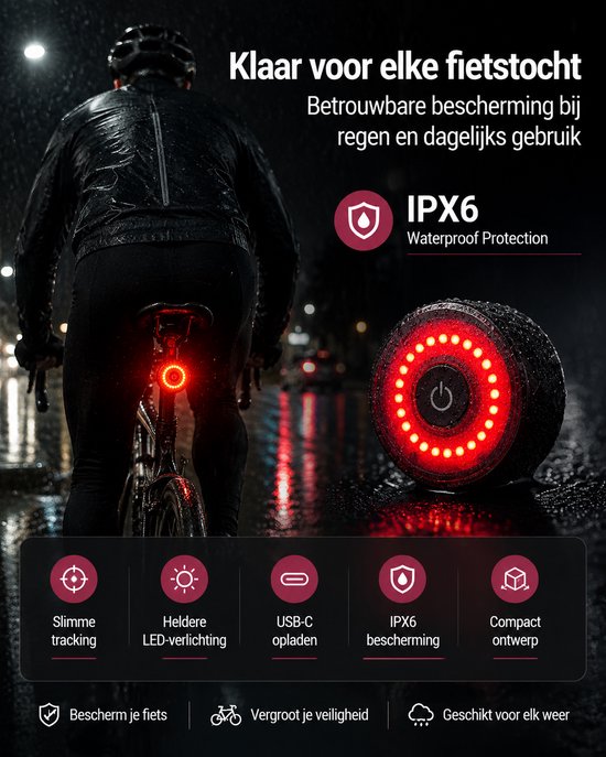 GPS Tracker Fiets met Achterlicht - Geschikt voor Apple Find My - Fietstracker Anti-diefstal - 5 Lichtstanden - Zichtbaarheid tot 300 m - Waterbestendig - Zadelmontage - Zwart — afbeelding 2