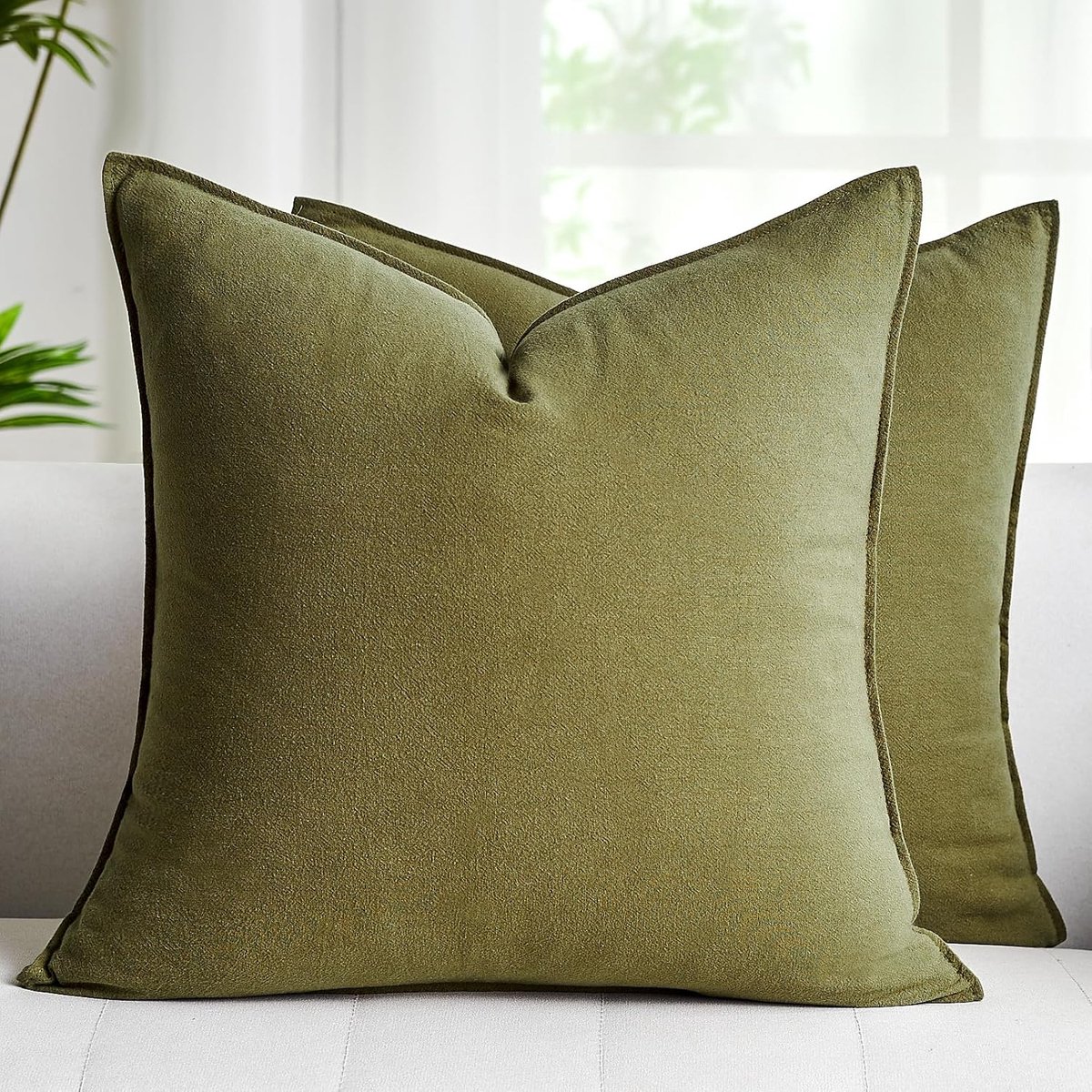 SnelShoppen - Katoenen Linnen Kussenhoezen 45 x 45 cm Olijf Groen Vierkante Kussenhoezen Boho Luxe Kussenhoezen voor Bank, Eetstoelen, Slaapkamer, Bui