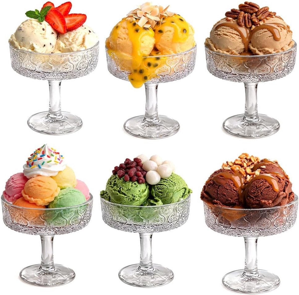 Dessertkommen set van 6 - 200 ml - korte steel - ideaal voor ijs en cocktails - ShopVlot