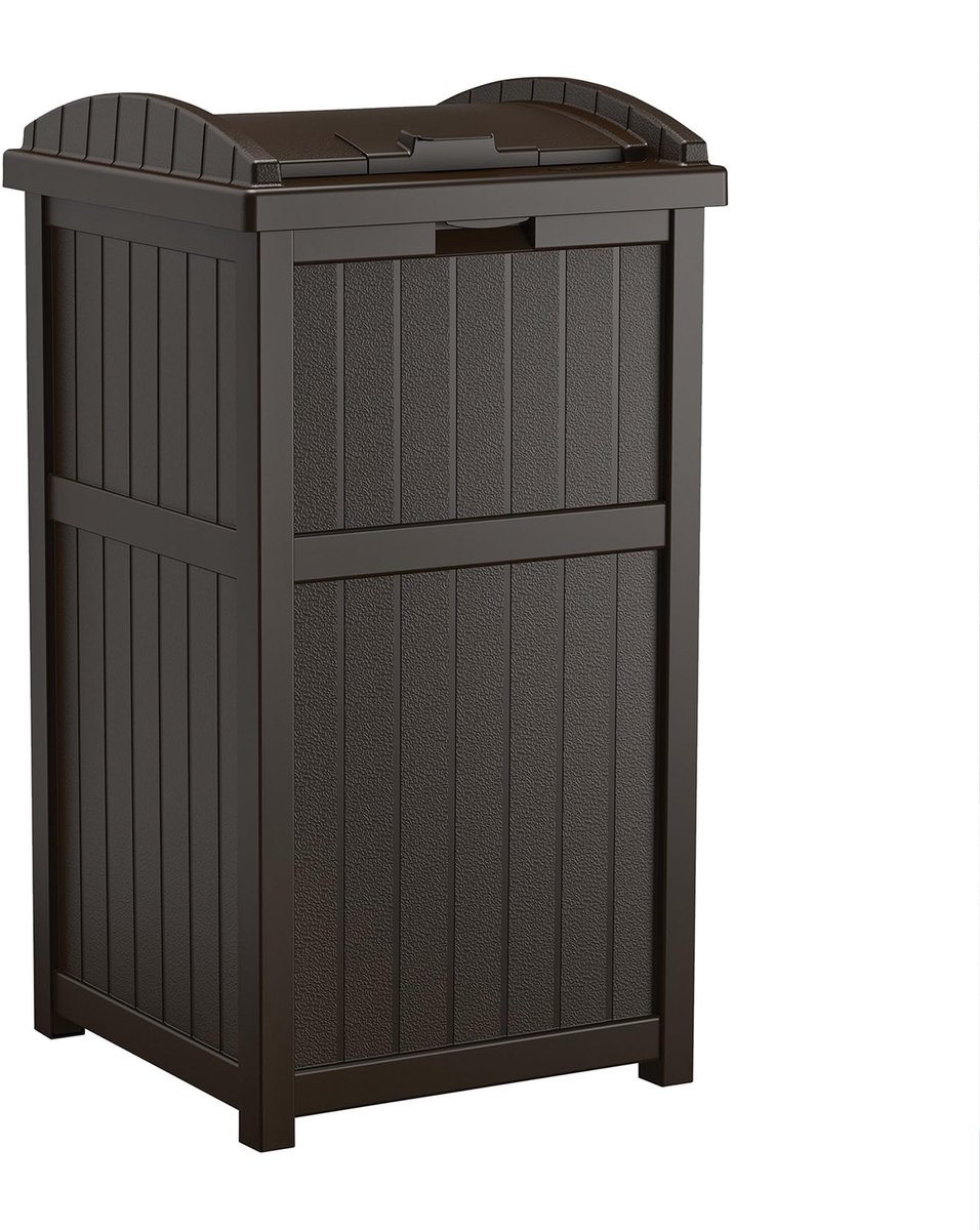 SnelShoppen - Stijlvolle Prullenbak Hideaway voor Buiten, 30 Gallon, Zwarte Afvaloplossing voor Tuin, Terras, Feest en Camping, Vergrendelbaar Deksel,
