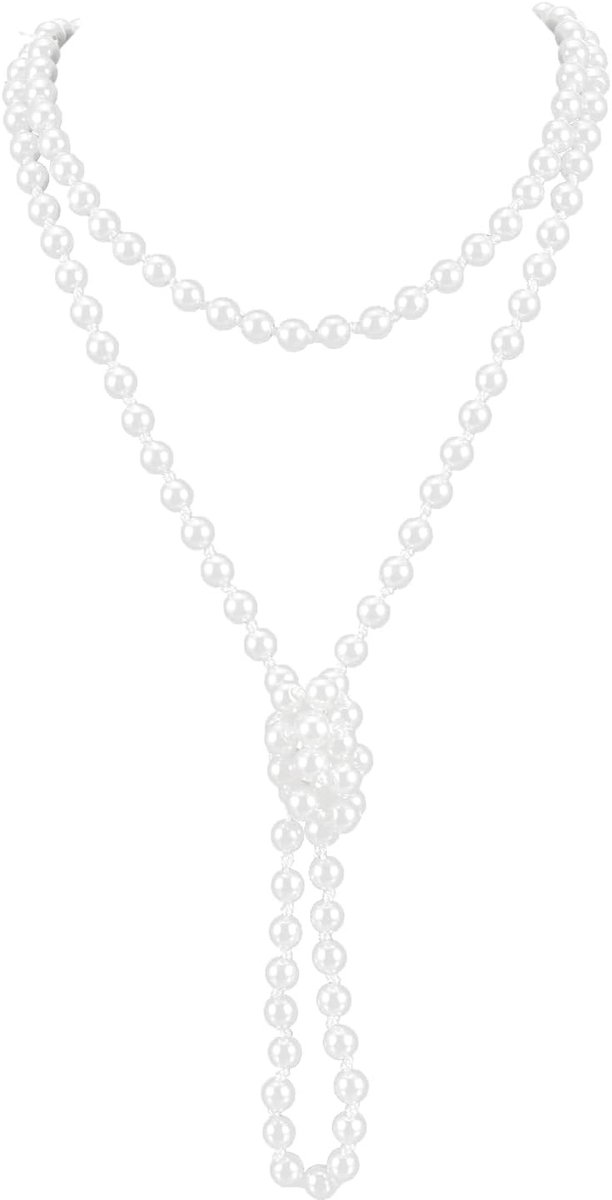 Elegante Lange Parelsnoer voor Dames in 1920s Stijl - Kunstmatige Witte Parelketting voor Halloween en Strandkostuums - 140 cm Accessoire voor Feestjes en Speciale Gelegenheden