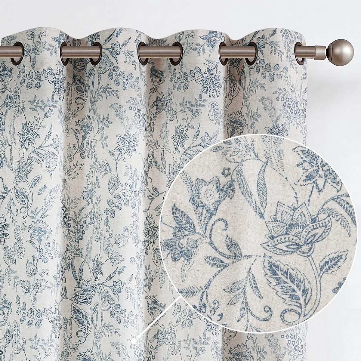 Lazzzy Linnen Boerderij Gordijnen voor Woonkamer - 228 cm Lange Bloemprint