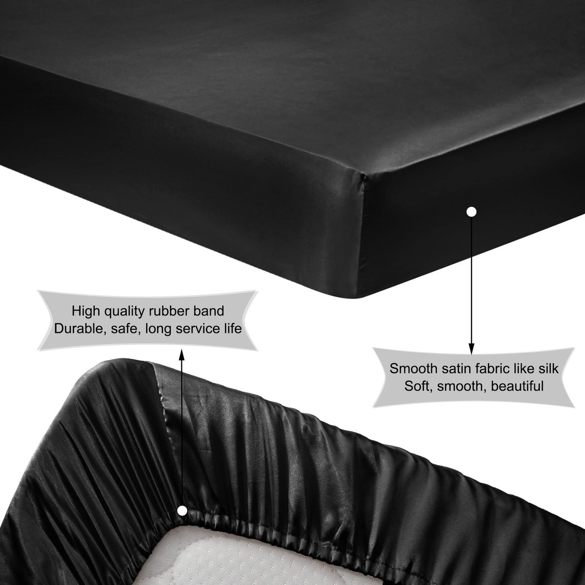 Omgoods - Fitted Sheet Satin 140 x 200 cm - Zwart met Elastiek tot 35 cm Hoogte