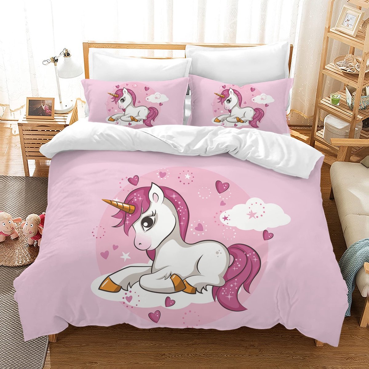 Omgoods - Unicorn Dekbedovertrek Set 135x200 cm met 2 Kussenslopen voor Kinderen