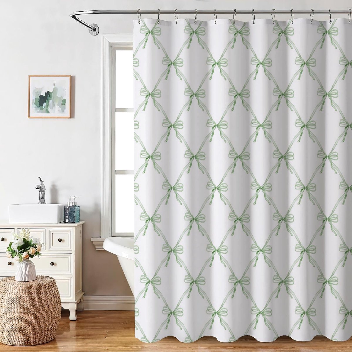 Omgoods - Schattig Douchegordijn met Groene Strik voor Badkamer