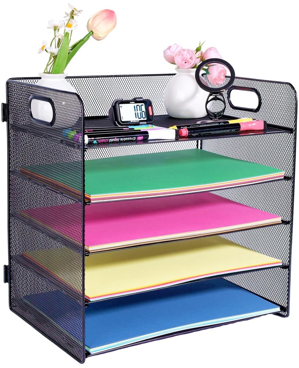 Omgoods - 5-laags A4 Document Organizer met Handgreep - Bureau Organizer in Zwart