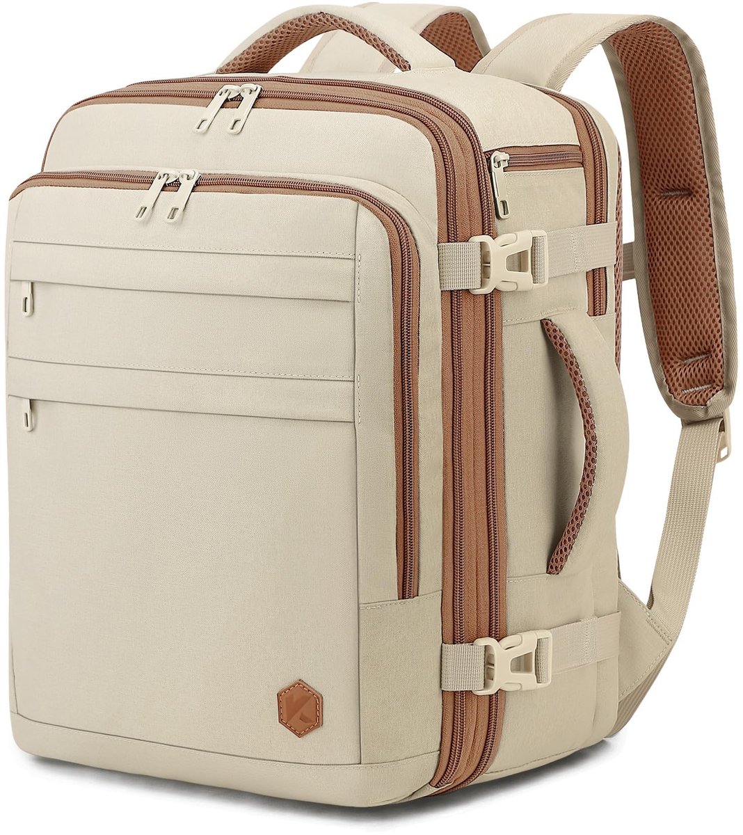Omgoods- Vliegtuigtas Uitbreidbaar 40x30x20 naar 40x30x25 - Handbagage 24L naar 30L - Geschikt voor Laptop 15,6 Inch - Reis Tas - Lichtgewicht Beigekleurig