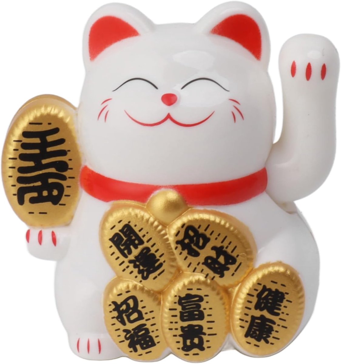 Cat Zwaaiende Armset, op Zonne-energie Schattige Zwaaiende Kat Maneki Neko Zwaaiende Arm voor Fortuingeld en Geluk Solar Fortune Cat Standbeeld Decoraties voor Het (Wit)