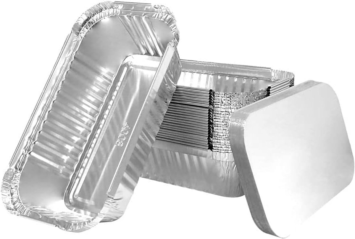 Wegwerpschalen van aluminium met deksel voor transport van levensmiddelen, invriezen, koken, 100 stuks (650 ml)
