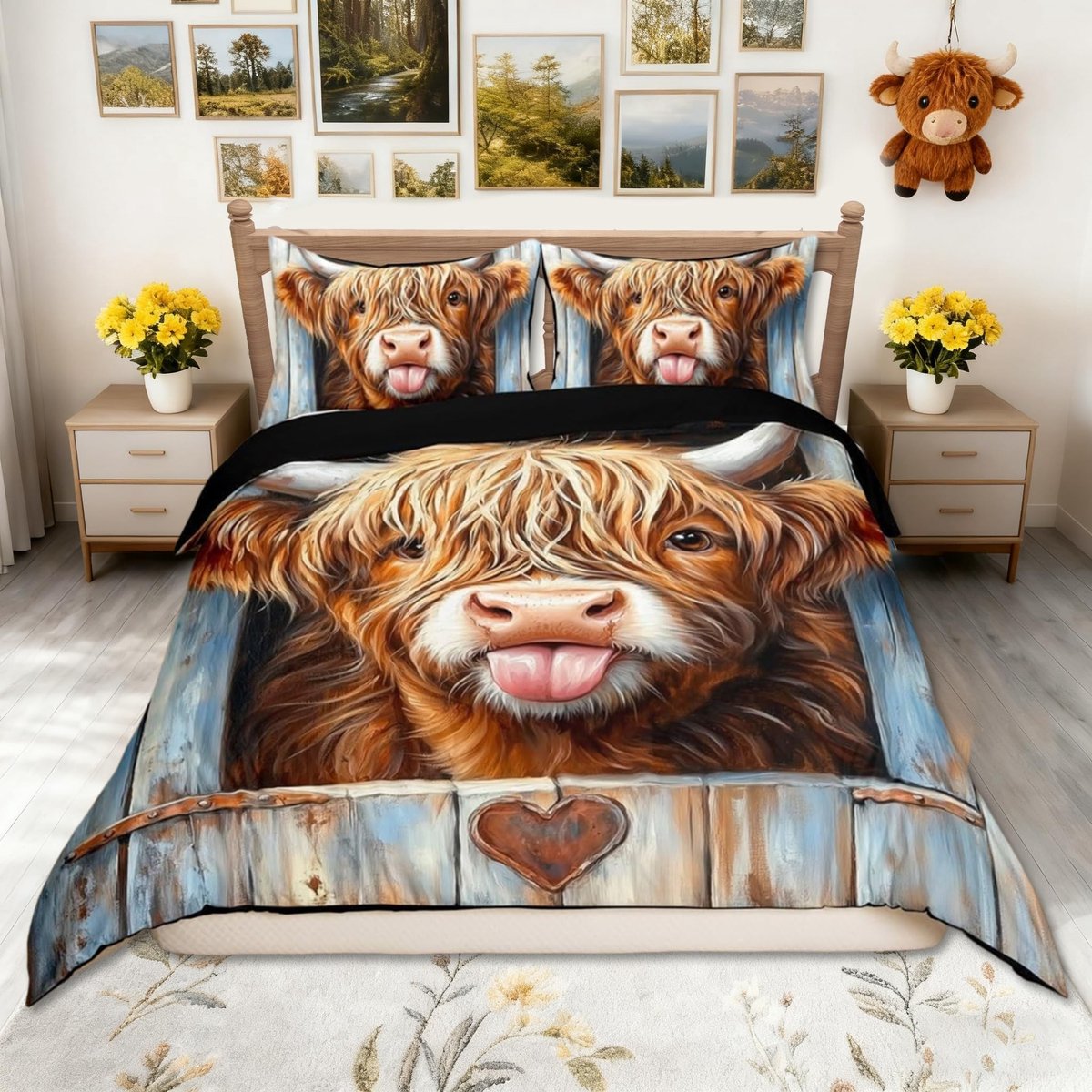 Omgoods - Highland Cow Duvet Cover Set voor Kinderen, Dubbel