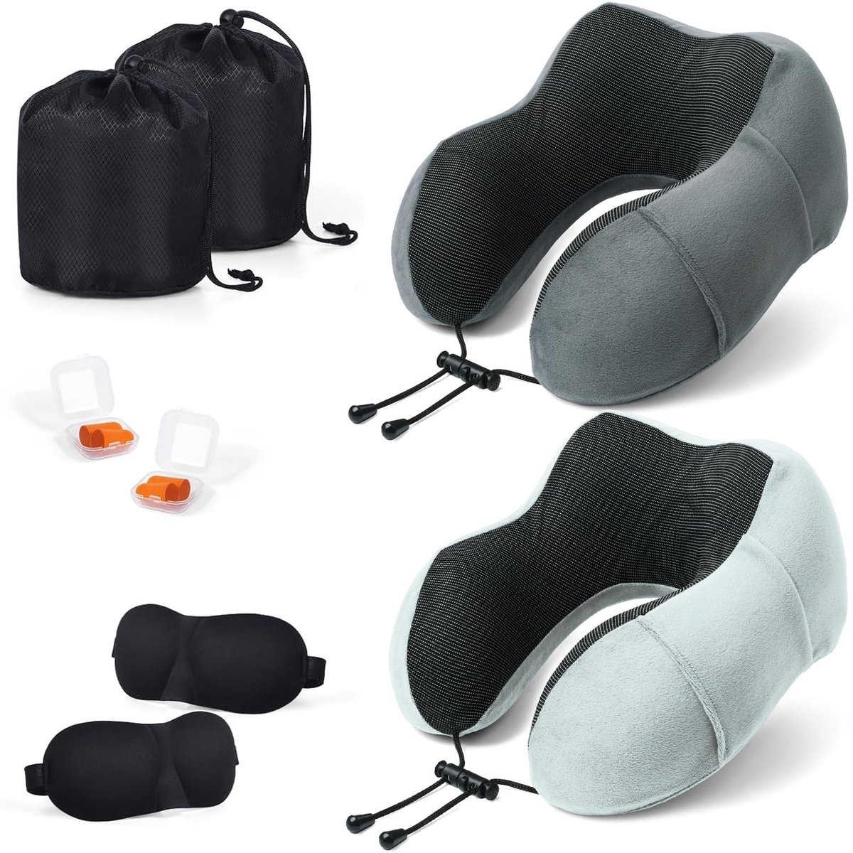 Omgoods - Reis Kussen - Geheugenfoam Neksteun met 3D Slaapmasker en Oordopjes