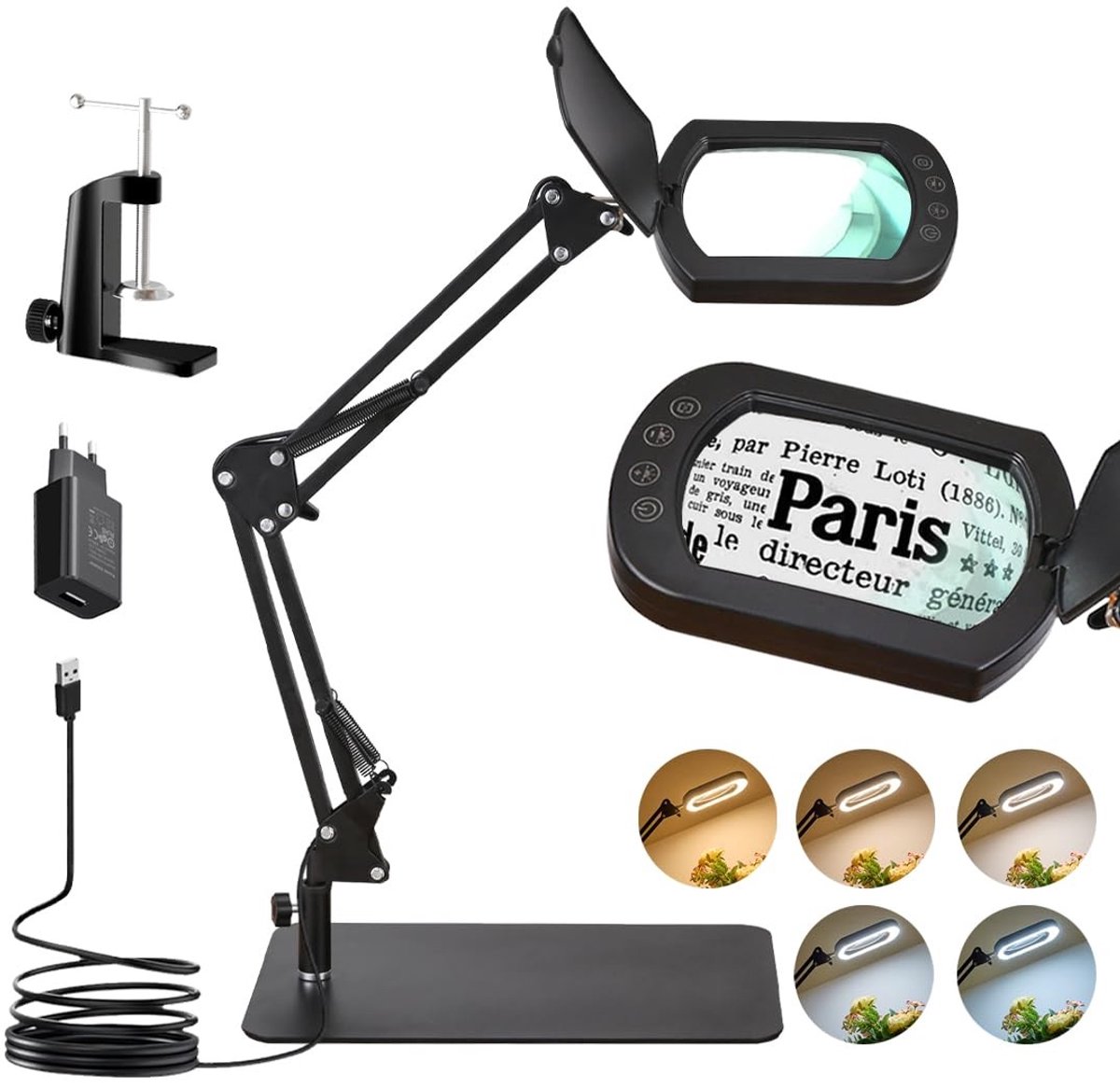 Omgoods - 2-in-1 Lamp met Vergrootglas en LED Verlichting - Perfect voor Lezen en Handwerken