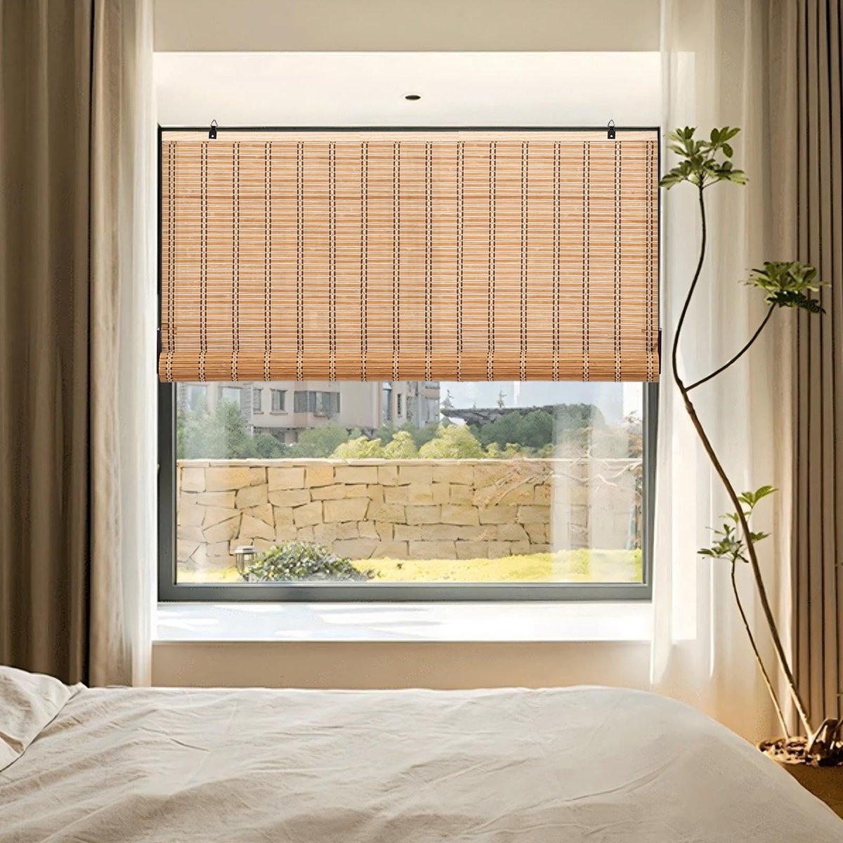 Omgoods - Retro Bamboe Rolgordijn - Lichtdoorlatend, 60 x 180 cm