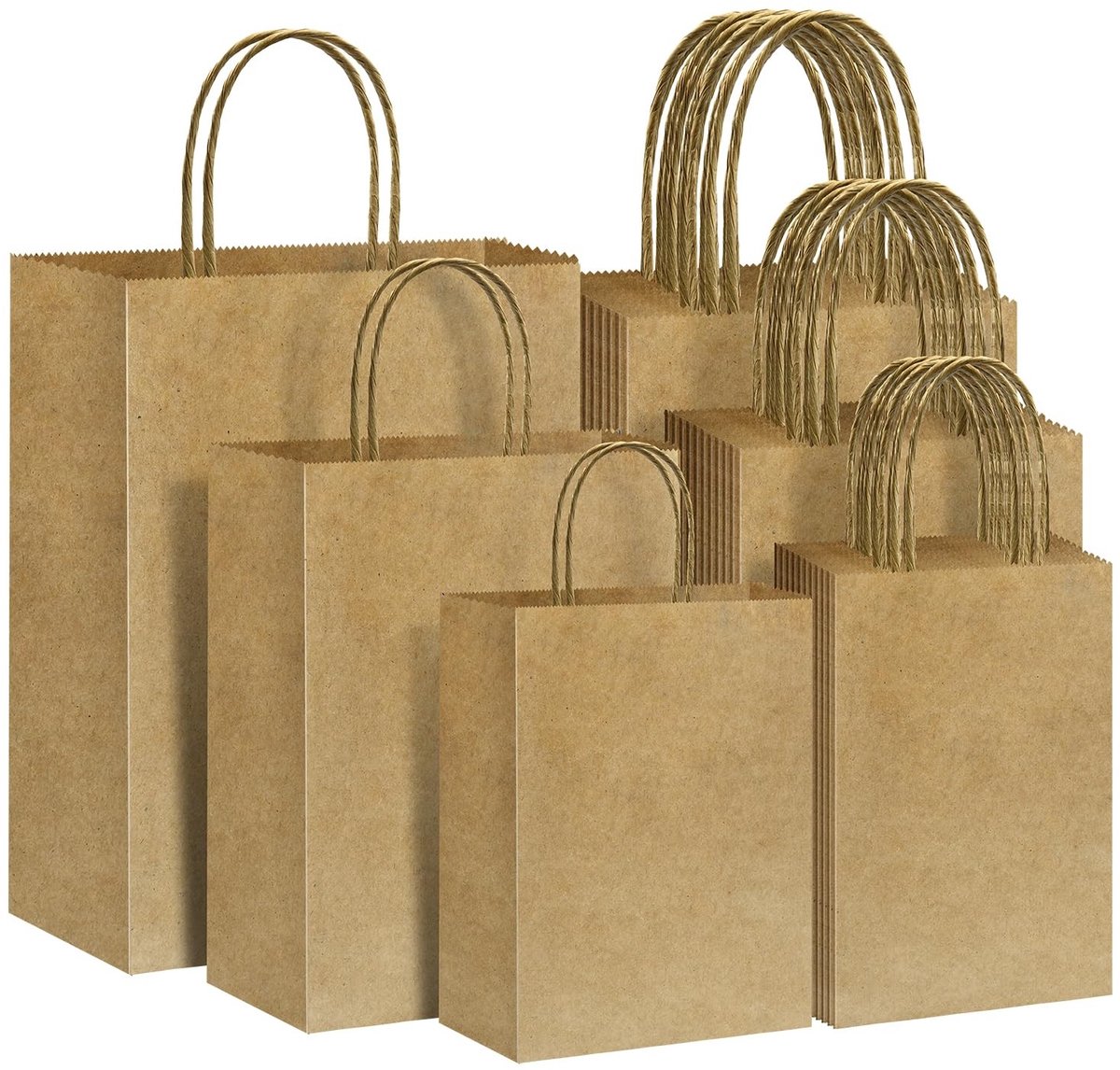 Omgoods - Set van 30 Papieren Draagtassen met Handvat - Bruine Kraft Papieren Tassen in Diverse Maten
