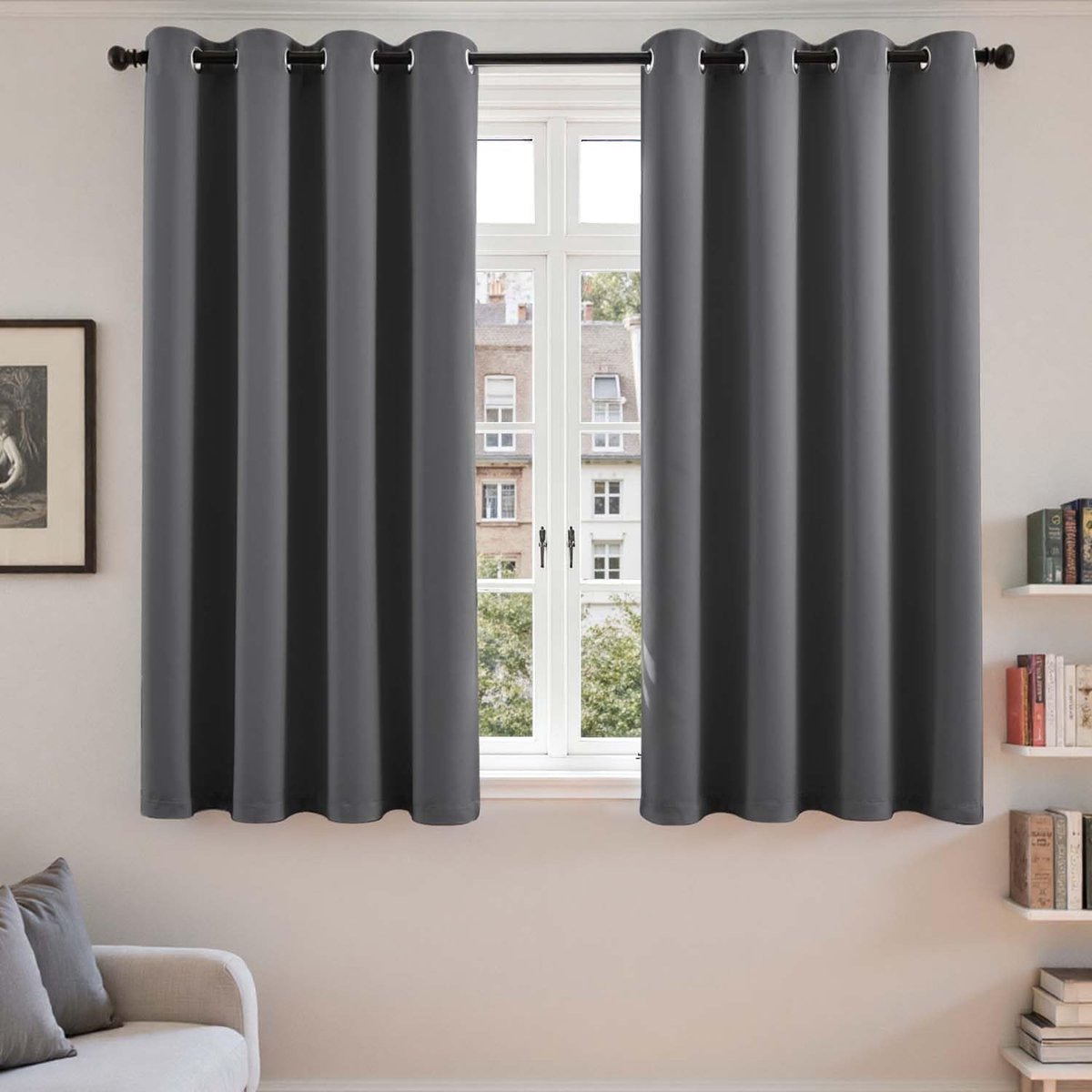Omgoods - Opaque Gordijnen met Oogjes - 160 x 140 cm - Set van 2 Verduisteringsgordijnen in Donkergrijs