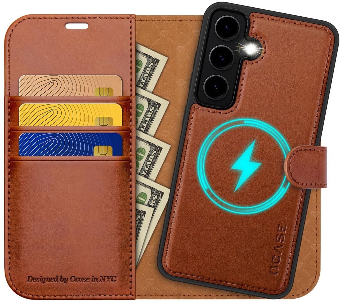 Omgoods - Samsung Galaxy S24 Hoes - 2-in-1 Leer, Schokbestendig met Kaartsleuf