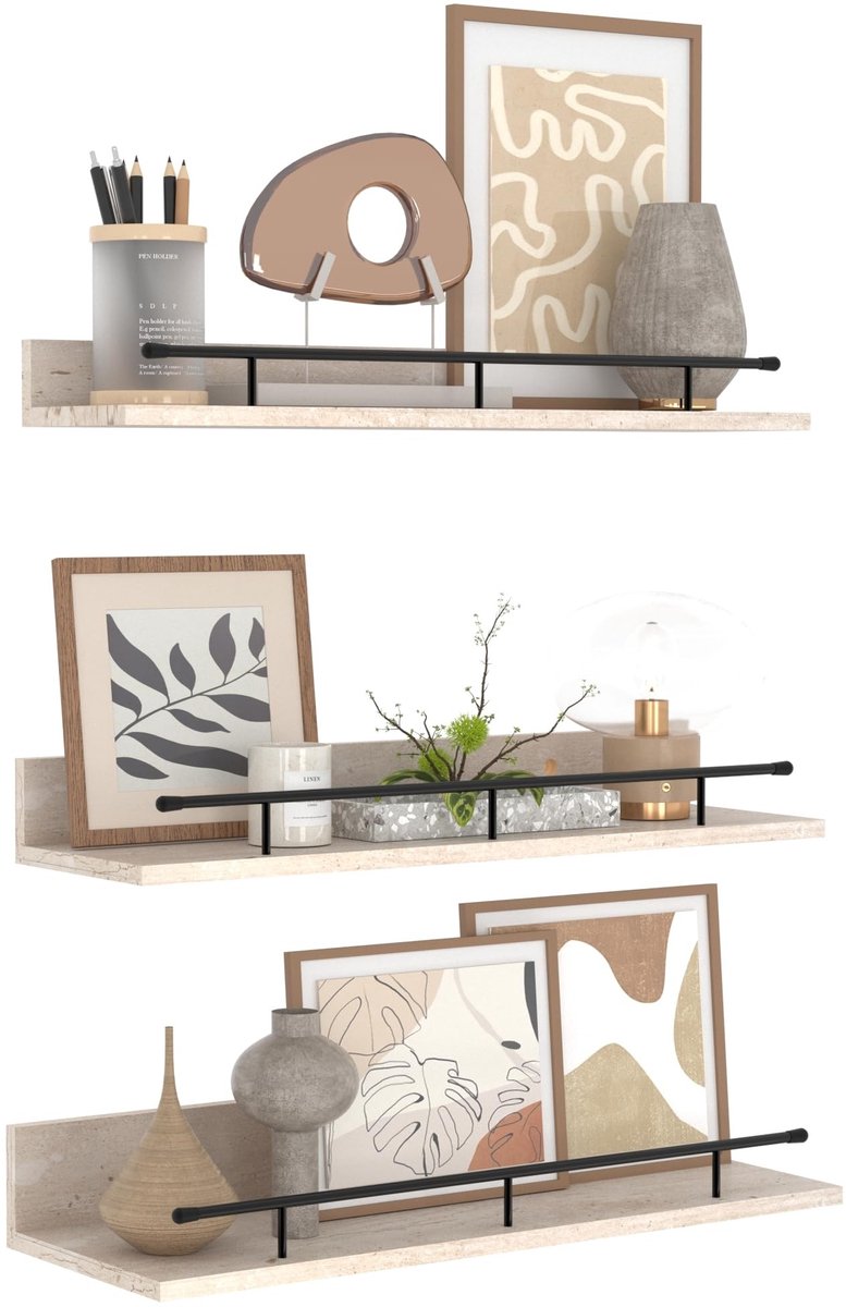 Omgoods - Wandplank set van 3, 40 cm, kleur ivoor - Multifunctionele zwevende planken