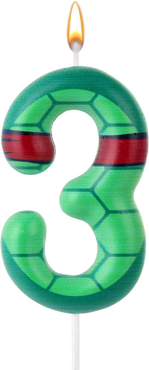 Shell Verjaardagskaars, Cartoon Turtle Themed Verjaardagsnummerkaars Groene Turtle Verjaardagstaart Topper voor Verjaardagsdecoratie (Nummer 3)