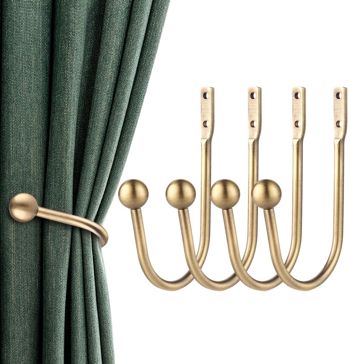 Omgoods - 4 Stuks Wandgemonteerde Gordijnhouders - Retro Raamaccessoire in Antiek Messing