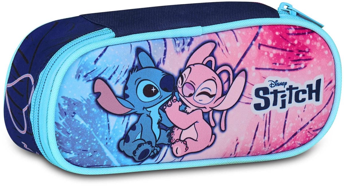 Omgoods - Lilo & Stitch School Potloodetui - Lichtblauw en Roze, Ovalen Etui voor Schoolbenodigdheden