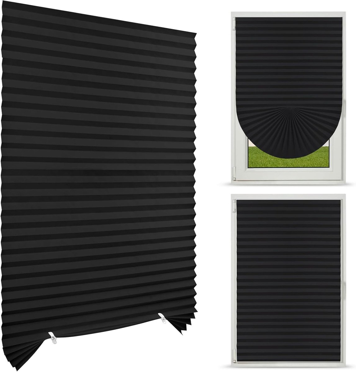 zonder boren - 90 x 180 cm (B x H) - Ondoorzichtig - Plisségordijn om te lijmen - Zonwering - Lichtdoorlatend - Voor binnenkant van raam en deur (zwart)