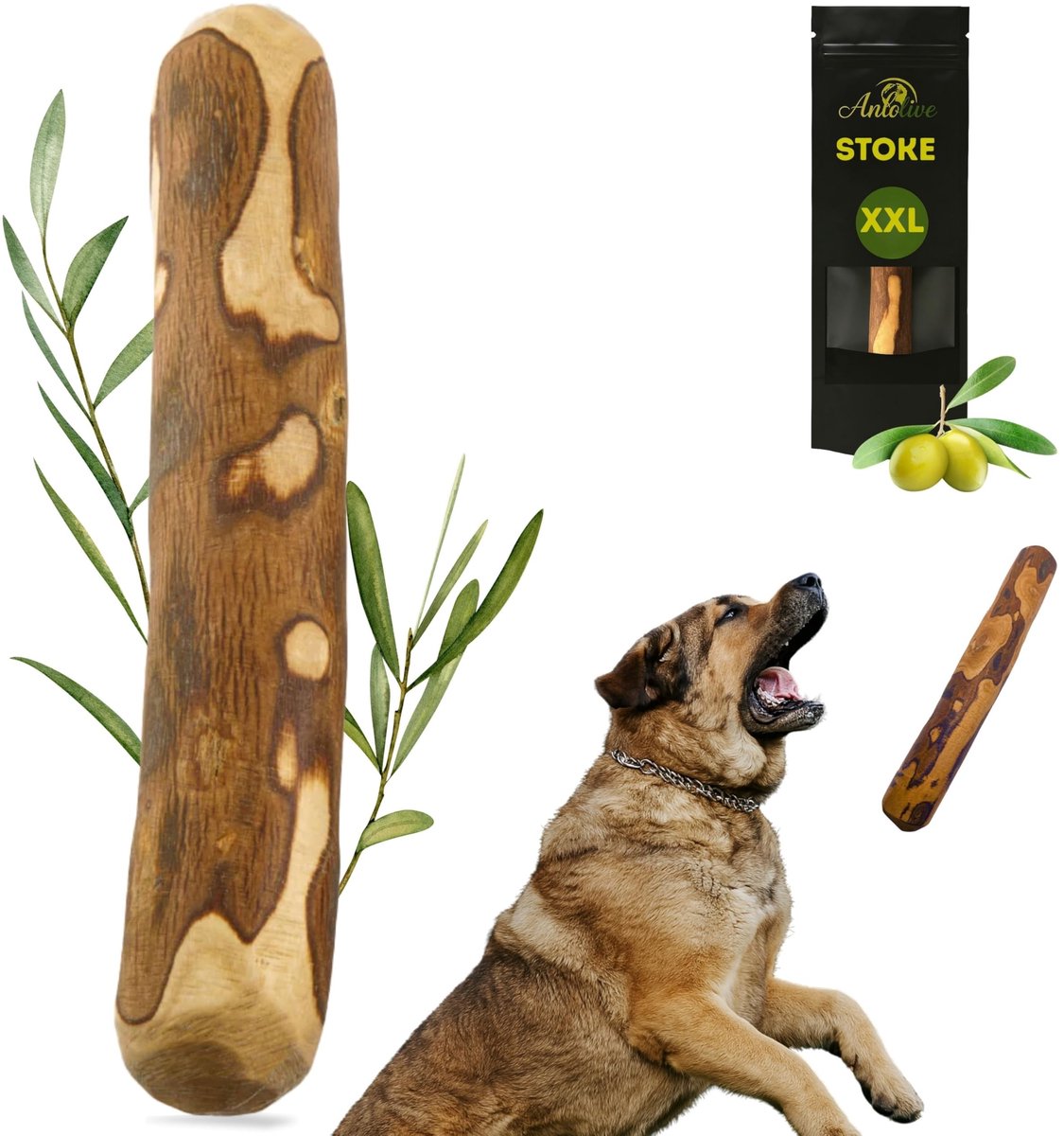 Omgoods - Natuurlijke Kauwstaaf XXL 37cm voor Grote Honden - Olive Hout Speelgoed