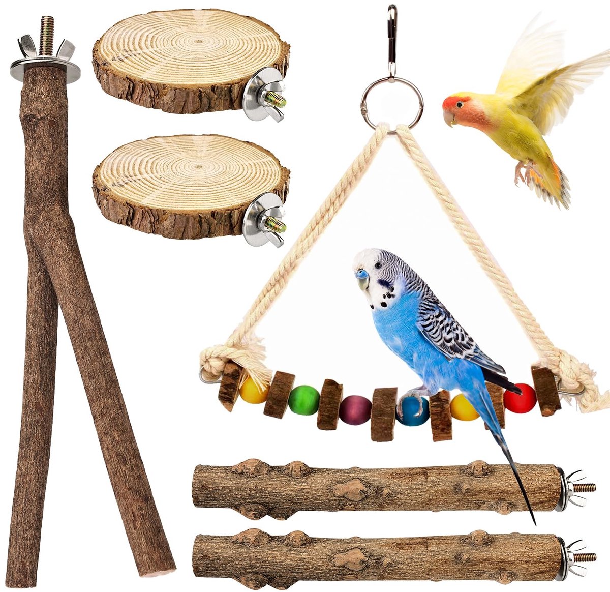 Omgoods - Set van 6 Natuurlijke Houten Vogel Kledinghangers