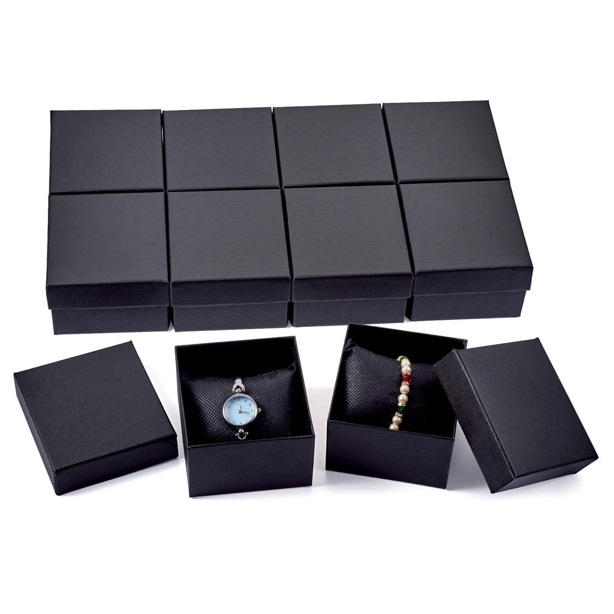 Omgoods - Set van 12 Kartonnen Armbanddozen - Sieraden Organizer met Kussen - Zwart