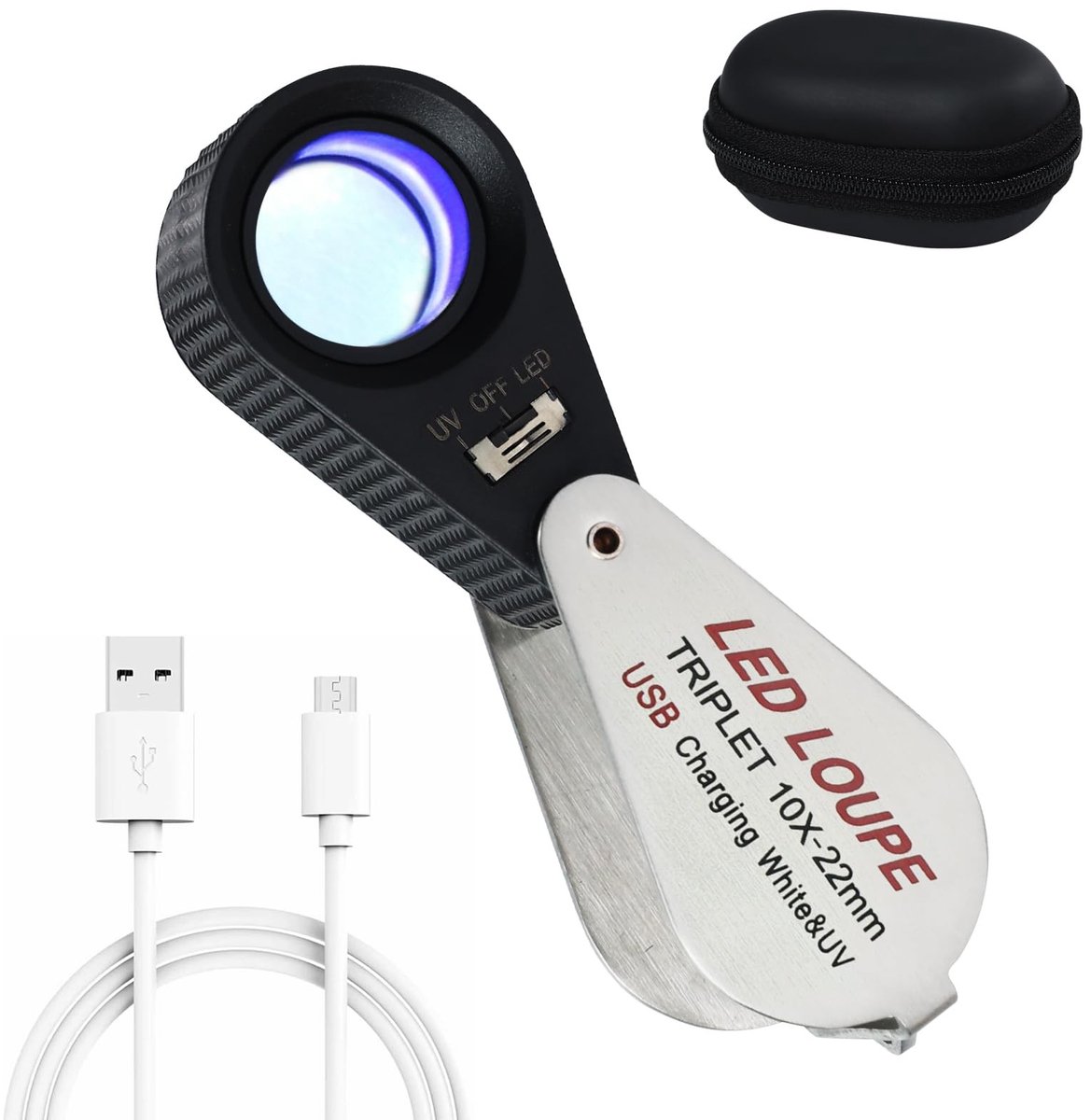 Omgoods - 10x Vergrootglas met UV & LED Verlichting - Opvouwbare Sieraden Loupe