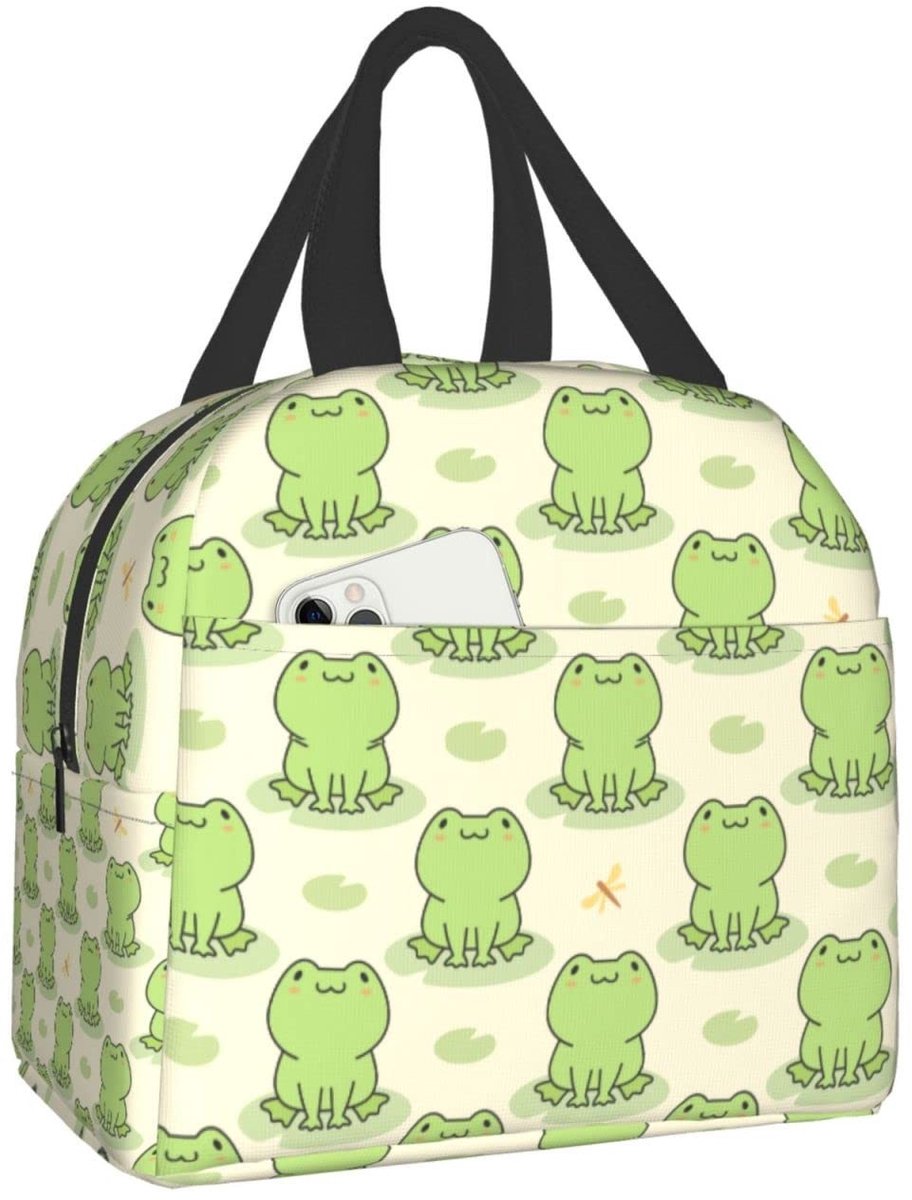 Omgoods - Schattige Kikker en Libelle Geïsoleerde Lunchtas - Herbruikbare Lunchbox voor Werk en Picknick