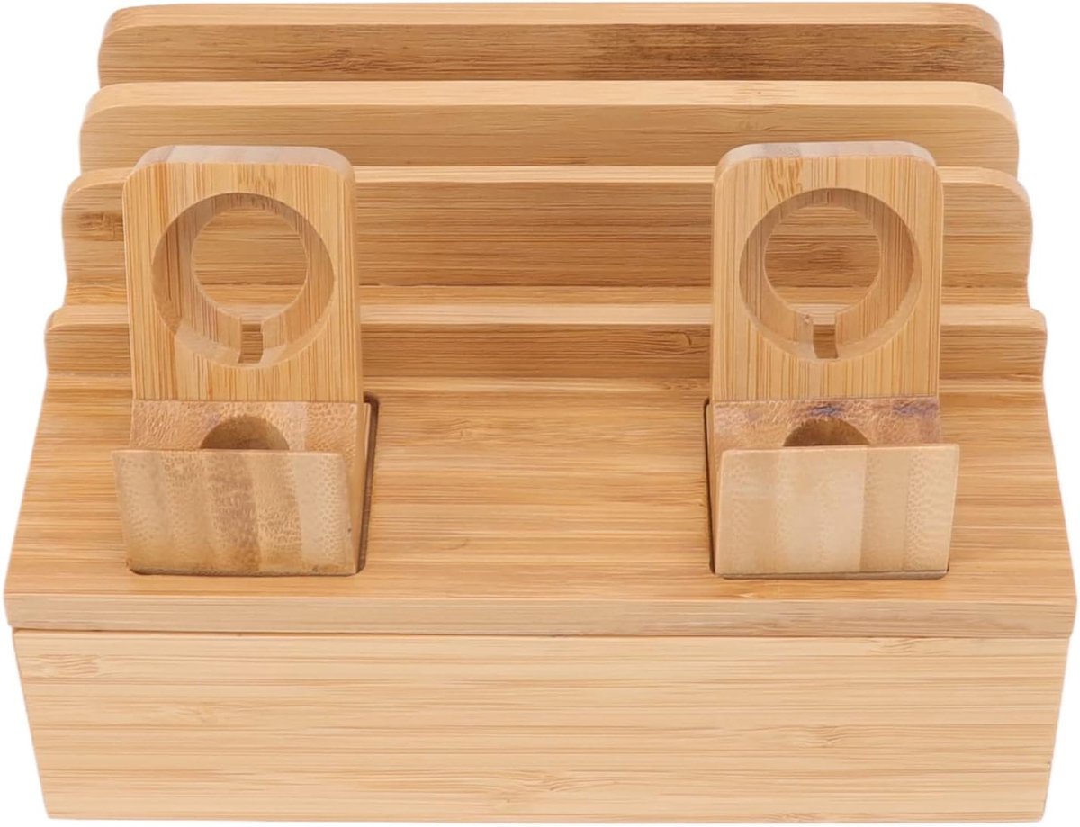 Houten laadstation voor meerdere apparaten, 5 aansluitingen, USB-multi-laderhouder, dockingstation-organizer, compatibel met telefoon, tablet, horloge (#2)