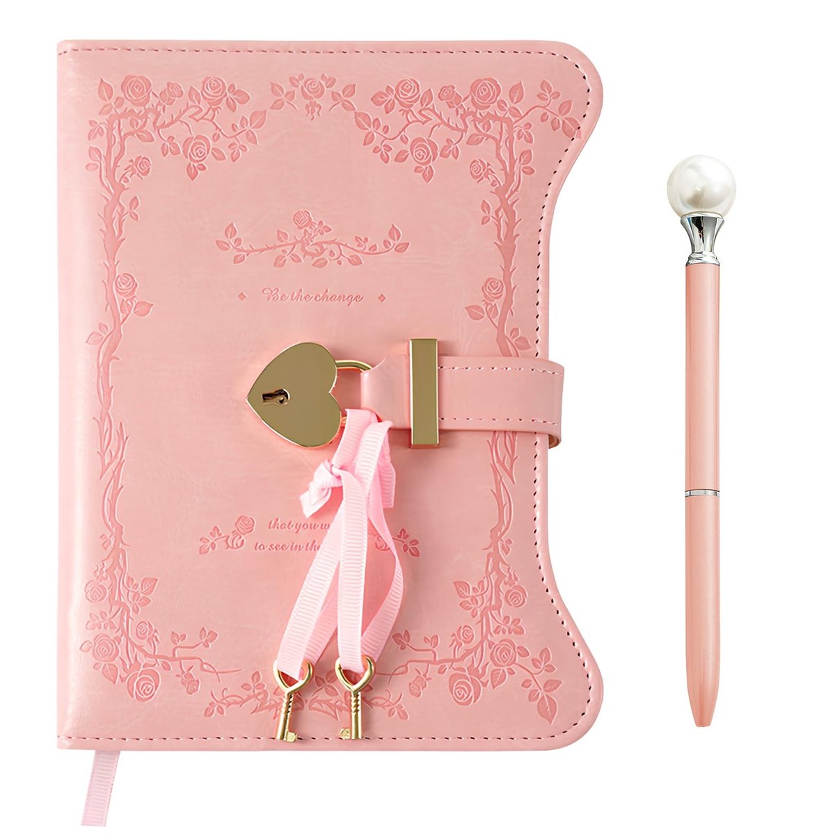 Omgoods- Notitieboek B6 met slot - Dagboek met hartvormige sluiting - PU leer - 360 pagina's - Compact formaat 20x15 cm - Inclusief pen en sleutels