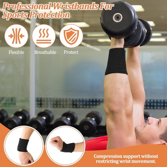 polsbandages, 4 stuks, sport, handbandage, polsbandage, ademende polssteun, sportmanchet, verstelbaar, voor sportschool, tennis, krachttraining, mannen en vrouwen — afbeelding 3