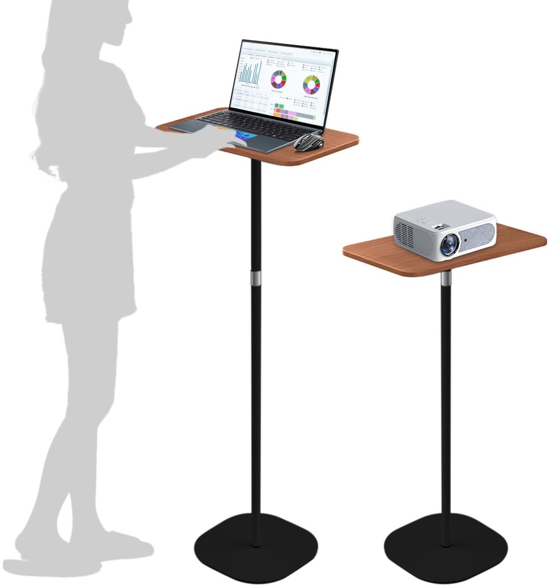Omgoods - Verstelbaar Sta Bureau - 46-120 cm, Zwart, Mobiele Laptop Tafel