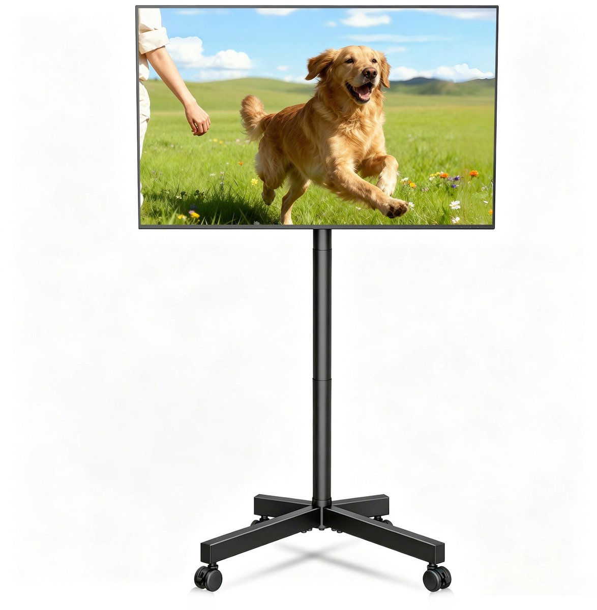 Omgoods - Mobiele TV Trolley met Wielen, Hoogte Verstelbaar voor 21-60 Inch TV's - Zwart