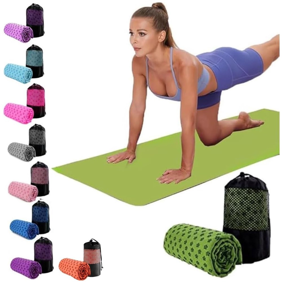 Omgoods - Sneldrogende Yoga Handdoek met Antislip - Inclusief Mesh Draagtas