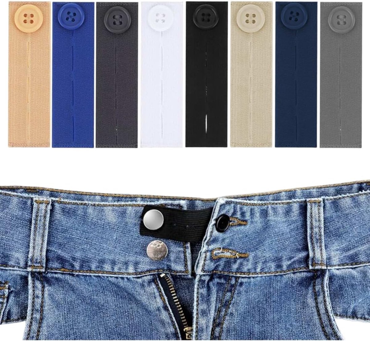 8 stuks knoopverlenging voor zwangere vrouwen, tailleversteller voor broeken en rokken, elastische tailleverlenging voor dames en heren (B)