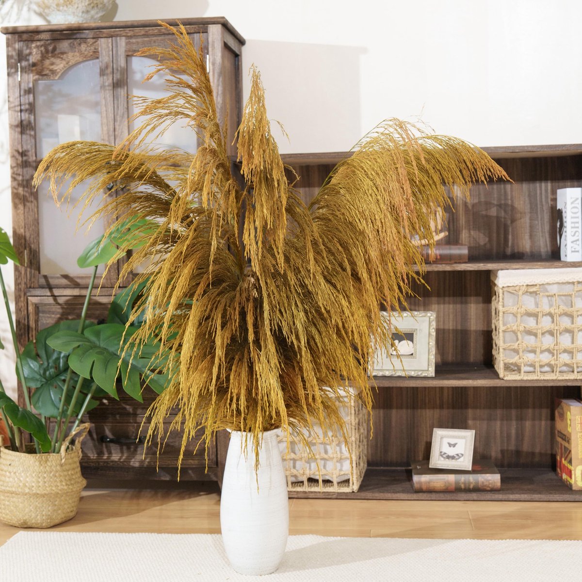 Omgoods - Gouden Pampasgras Decoratie - 8 Stuks 80 cm Natuurlijke Droogbloemen