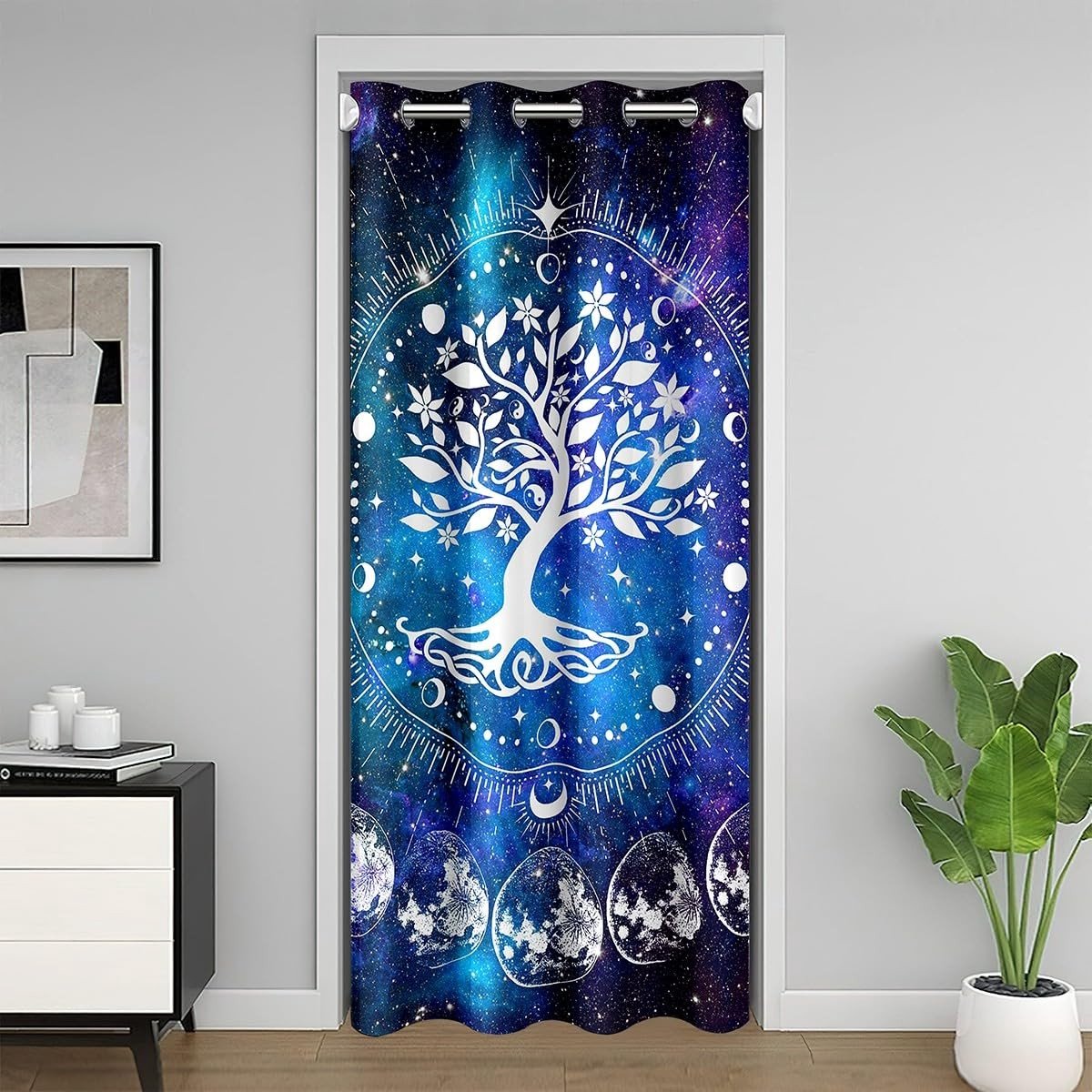 Omgoods - Levensboom Deurgordijn - Galaxy Zon Maan Boho Verduisteringspaneel 1 Paneel 106x203 cm