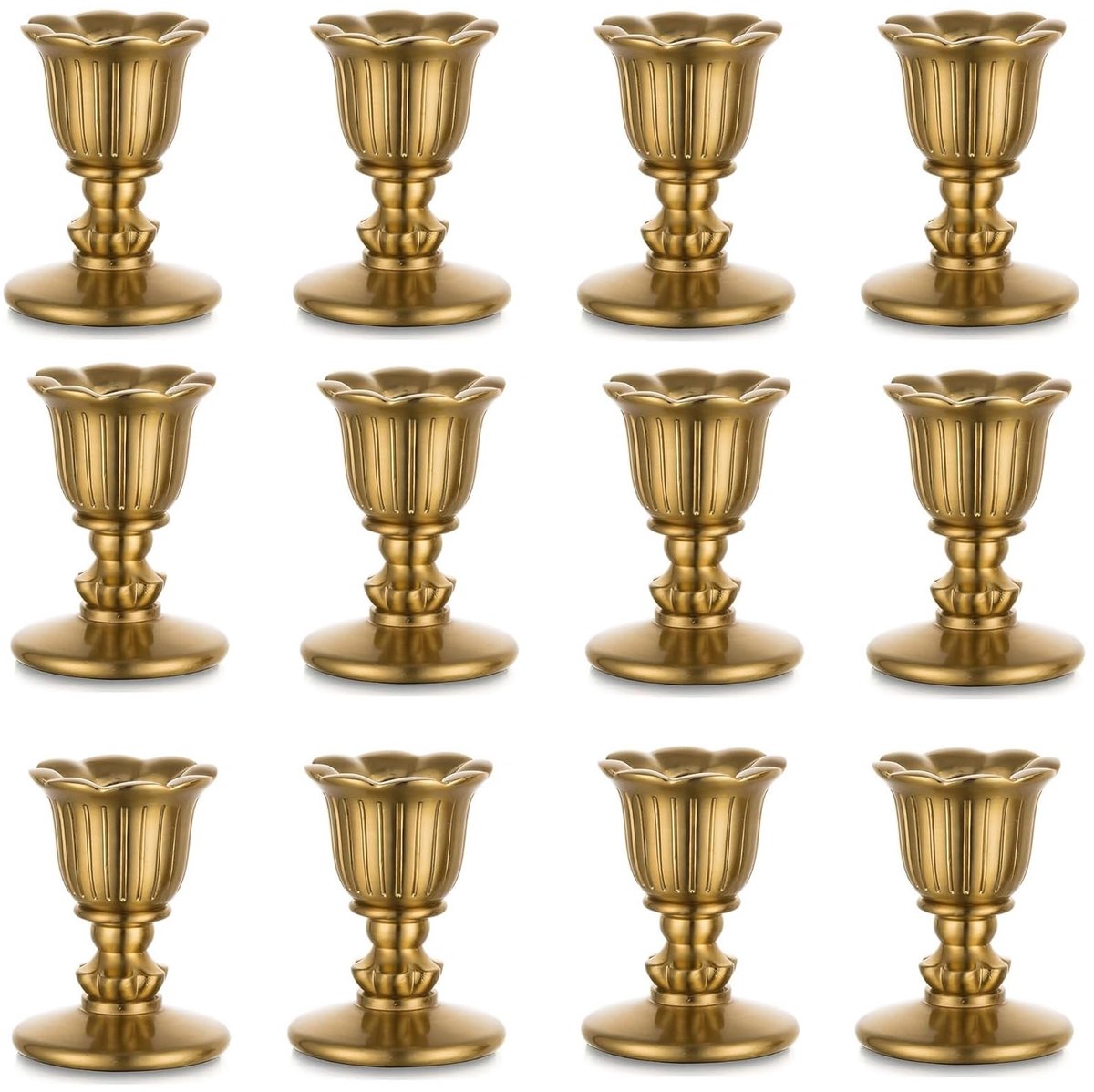 Omgoods - Vintage Kaarsenhouder Set van 12 - Gouden Candlestick voor Retro Decoratie