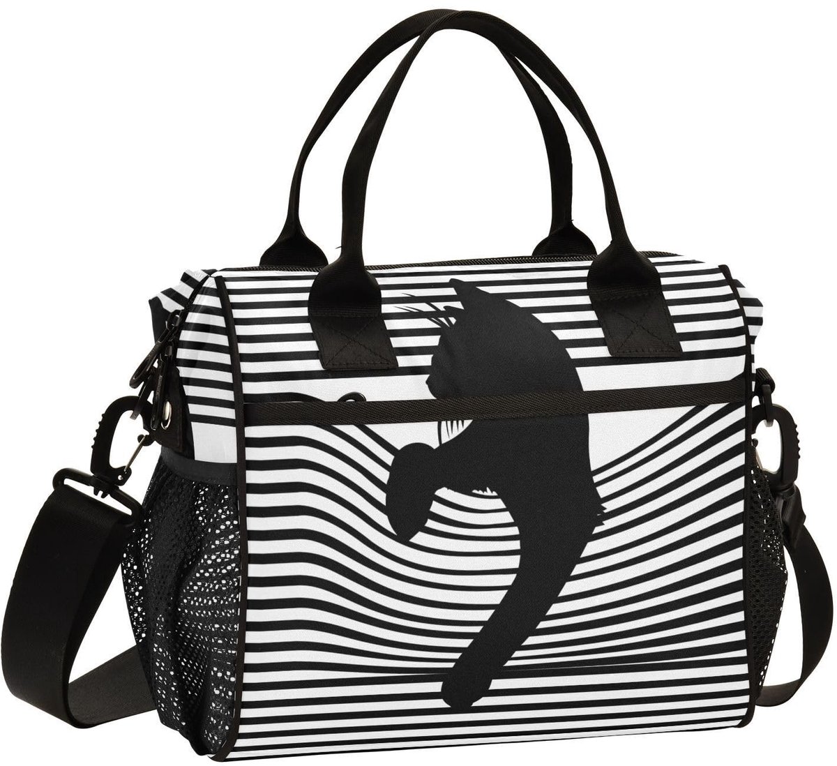 Omgoods - Grote Lunch Bag met Schattige Zwarte Kat Design