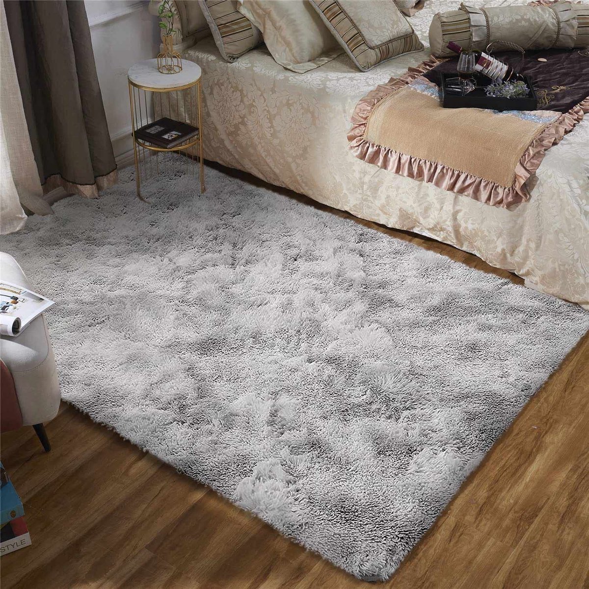 Omgoods - Zachte Fluffy Hoge Pool Vloerkleed Grijs Groot - Modern Pluche Vloermat (80 x 120 cm)