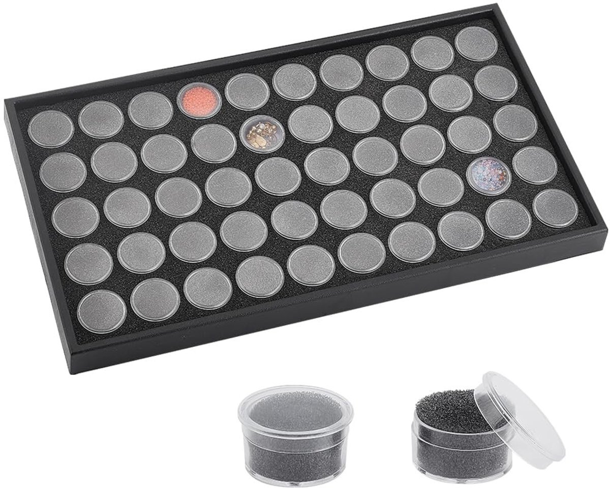Omgoods- Sieradenopslag Zwarte Foam Gem Potten - 50 Edelstenen Opslag Pot - Stapelbare Display Lade - 37,5x21x2,5cm - Organizer met Voering - Opslagdoos