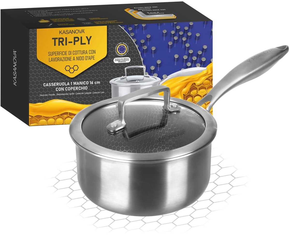 Omgoods - Pot 16 cm met 3-laags deksel - Grijs Koken