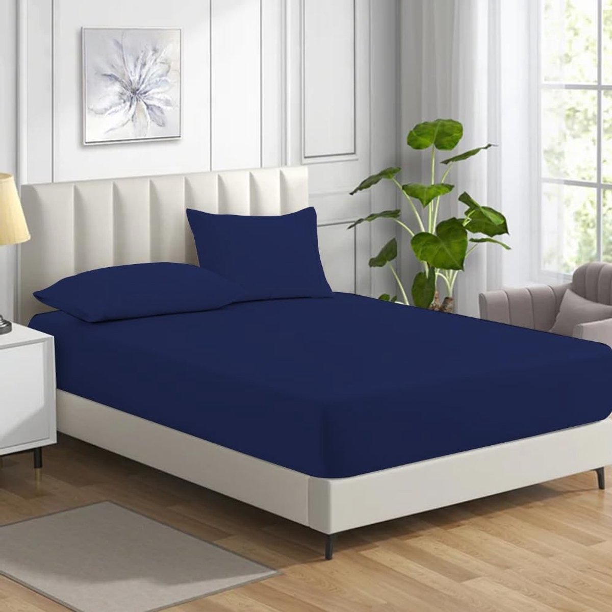 Omgoods - Fitted Sheet van 100% Egyptisch Katoen - Navy Blauw, Double