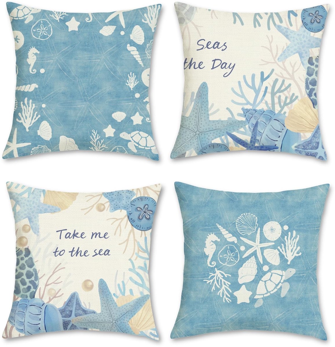 Omgoods - Kussenhoezen Zeebodem Thema - Set van 4 voor Sofa en Bed 45x45 cm
