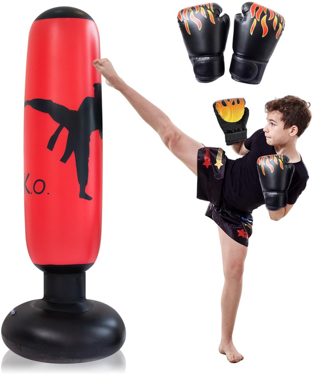 Omgoods - Opblaasbare Boksbal 160 cm met Bokshandschoenen voor Kinderen, Ideaal voor Training en Spel