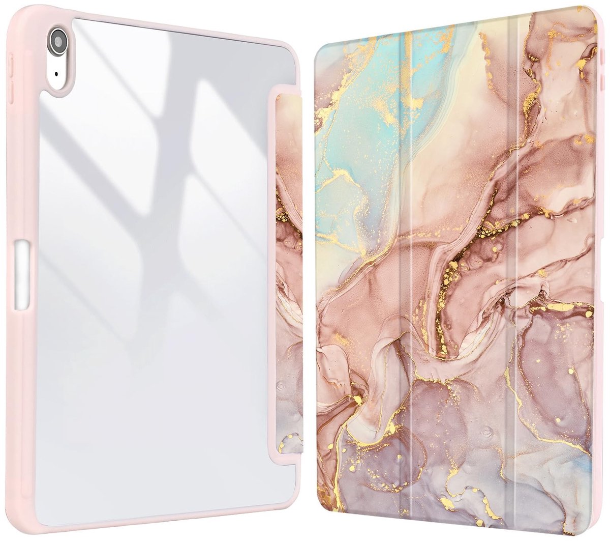 Omgoods - Roze Marmer Case voor iPad 11 Inch (2025) en 10th Gen (2022) met Pencilhouder - Beschermende Case