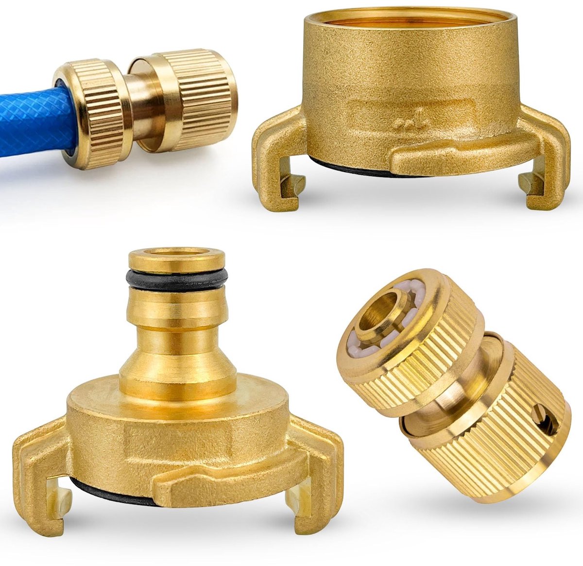 Omgoods - Set van 3 Messing Tuinslang Koppelingen met Snelaansluiting