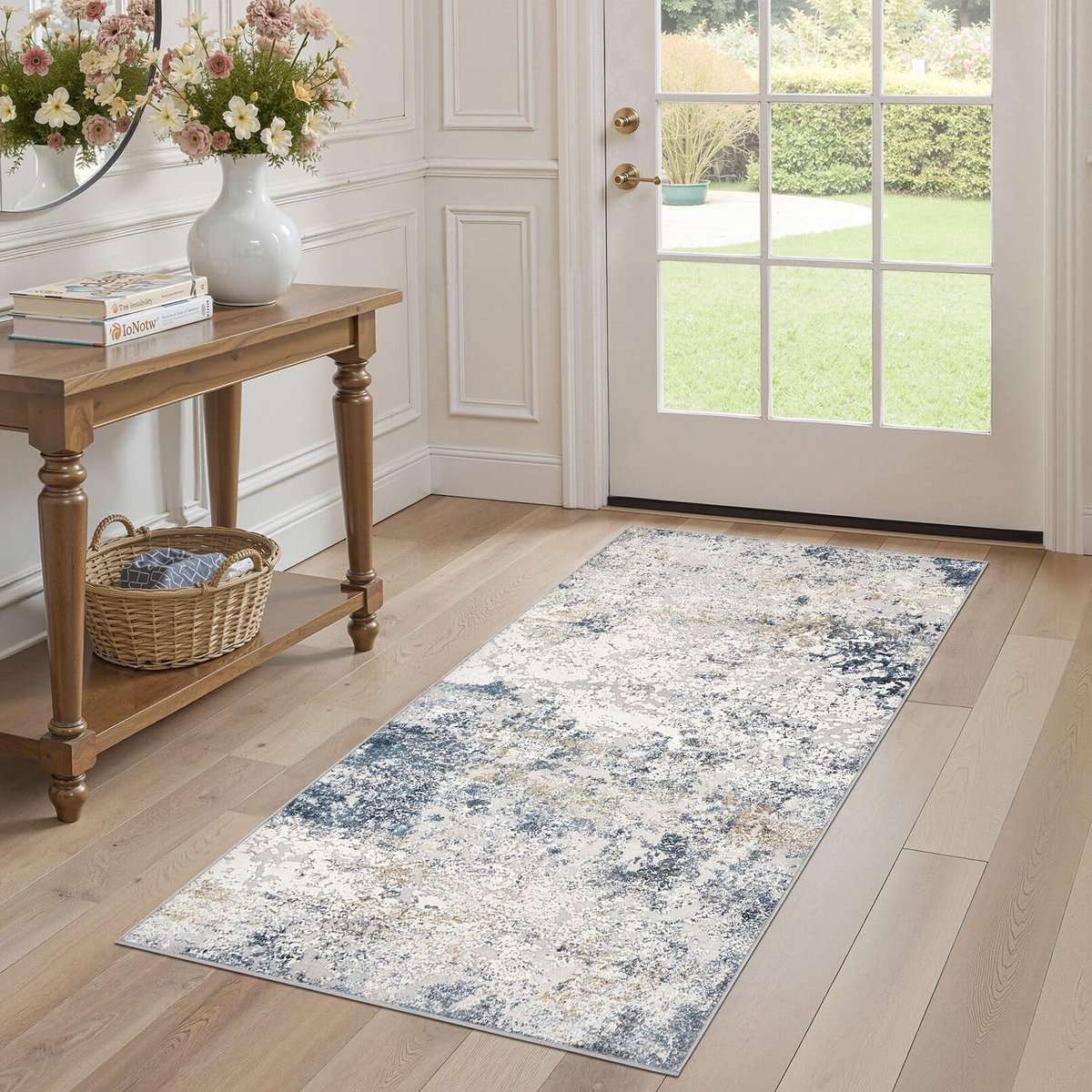 Omgoods - Abstract Tapijt voor Woonkamer - Beige Blauw en Wasbaar